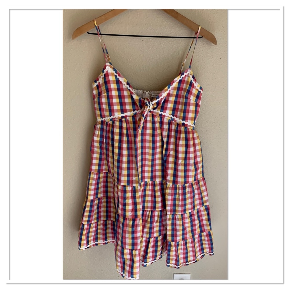 Anthropologie English Factory Rainbow Gingham Check Mini Dress Size Small